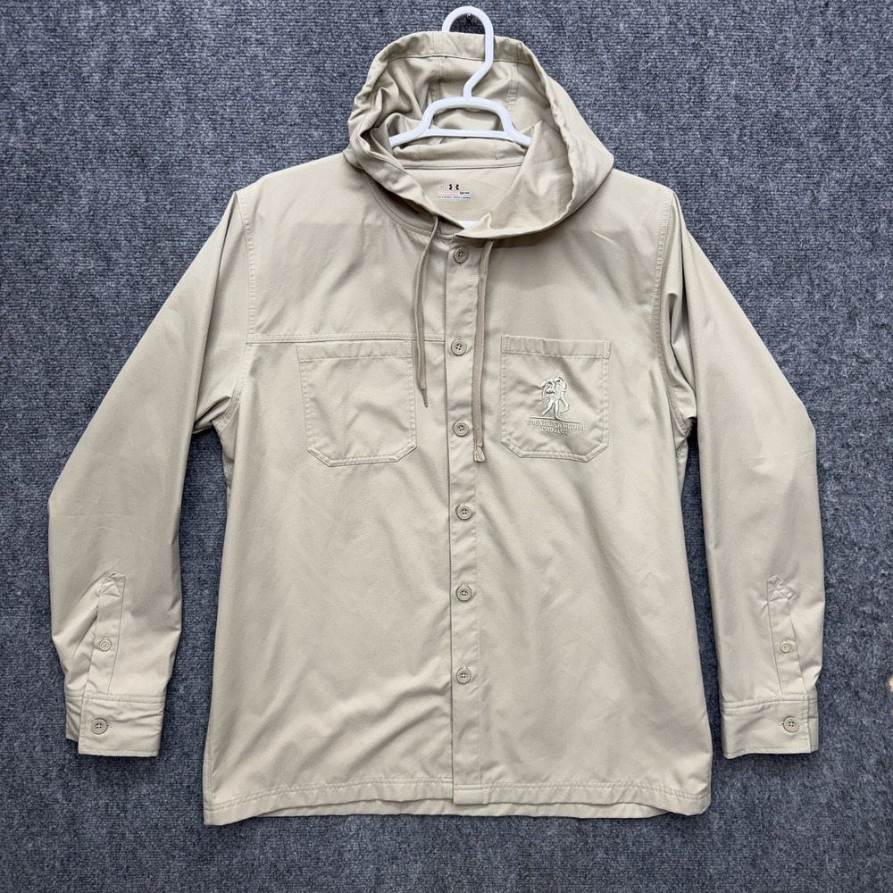 Under Armour wounded warrior button up hooded shirt jacket men's XL beige (READ)